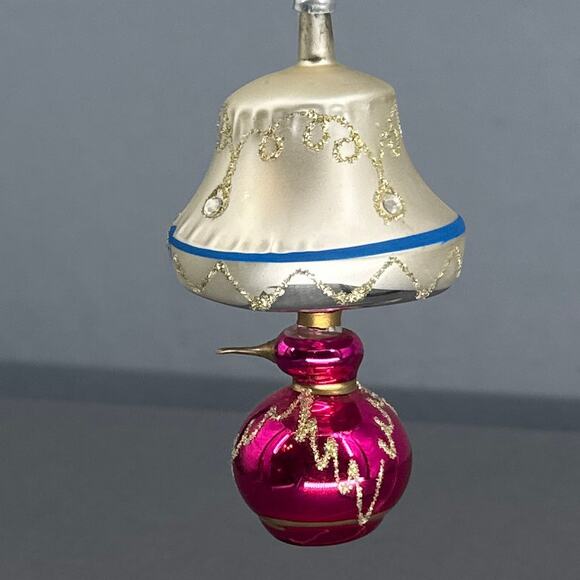 Vtg Italian Glass Lamp Ornament 5" Ivory Pink Blue Gold Bird Charm Christmas 60s - Picture 2 of 16